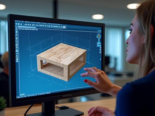コンピュータ上で家具の3Dモデルを設計している様子